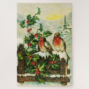 Vintager hübscher Schneeschuhwal und Vögel
