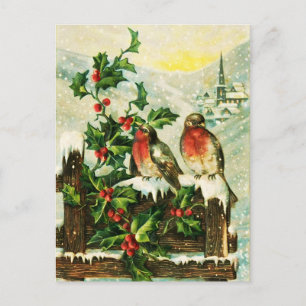 Vintager hübscher Schneeschuhwal und Vögel Postkarte