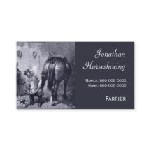 Vintager Hufschmied, der ein Pferd beschuht