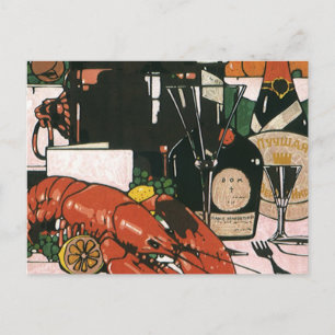 Vintager Hummer Champagner; Extravagantes elegante Postkarte