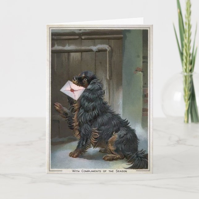 Vintager Hund individuell anpassbare Weihnachtskar Feiertagskarte (Vorderseite)