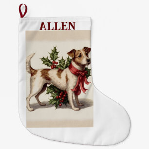 Vintager Hund mit Heiligabend Strumpf Großer Weihnachtsstrumpf