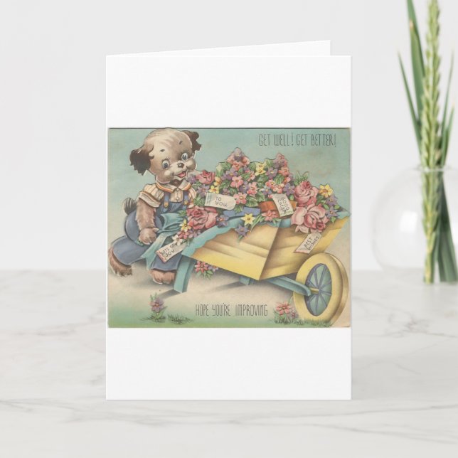 Vintager Hund mit Rollkarren Karte (Vorderseite)