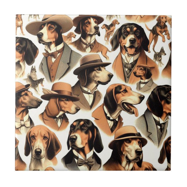 Vintager Hund nahtlos Fliese (Vorderseite)