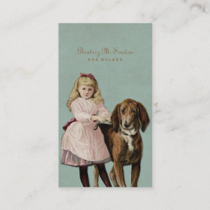 Vintager Hundegehendes niedliches Mädchen-cooles Visitenkarte