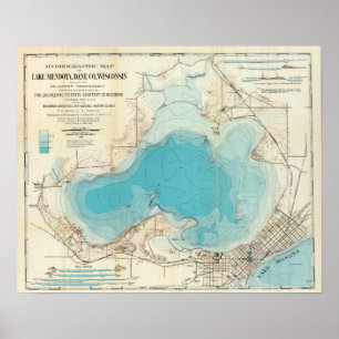 Vintager hydrografischer Map See Mendota Poster