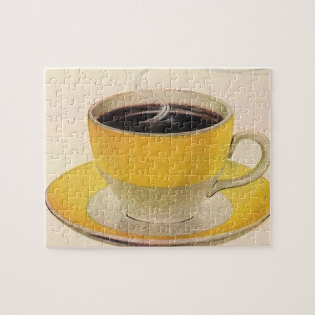 Vintager Illustrationskaffee im Gelben Cup (Horizontal)