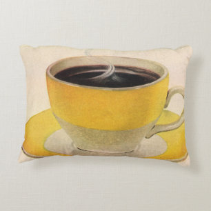 Vintager Illustrationskaffee im Gelben Cup Dekokissen