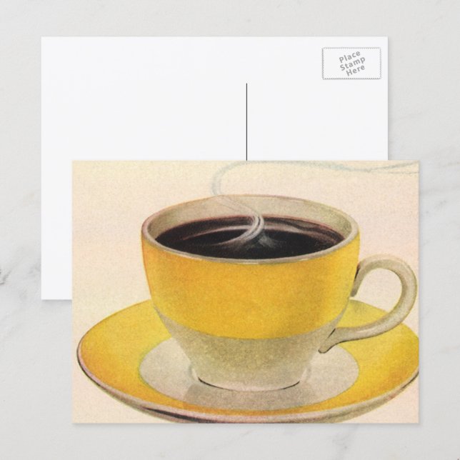 Vintager Illustrationskaffee im Gelben Cup Postkarte (Vorne/Hinten)