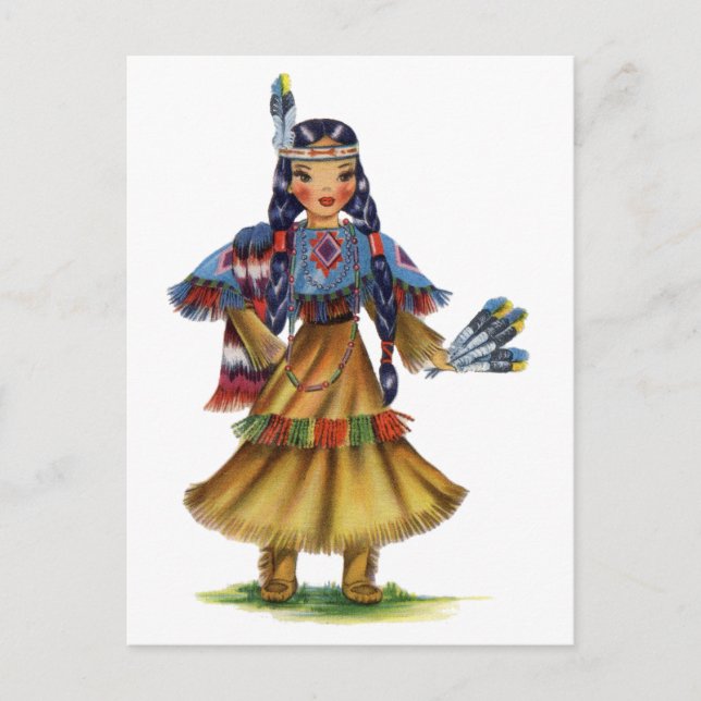 Vintager Indianer in traditioneller Kleidung Postkarte (Vorderseite)