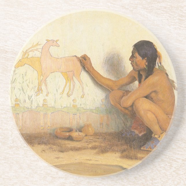Vintager Indianer, indischer Künstler von Couse Getränkeuntersetzer (Vorne)