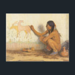 Vintager Indianer, indischer Künstler von Couse Postkarte<br><div class="desc">Der indische Künstler (1920) von Eanger Couse ist ein Vintages amerikanisches Kunstportraitgemälde in West. Ein holländischer Jäger-Künstler aus der Hopi-Region zeichnete eine Jagdszene mit zwei Hirschen an der Wand einer Höhle. Über den Künstler: Eanger Irving Couse (1866-1936) war ein amerikanischer Künstler im alten Wilden Westen, bekannt für Gemälde von Indianern,...</div>