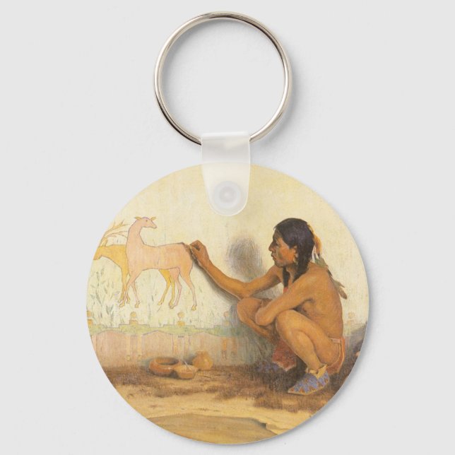 Vintager Indianer, indischer Künstler von Couse Schlüsselanhänger (Vorderseite)