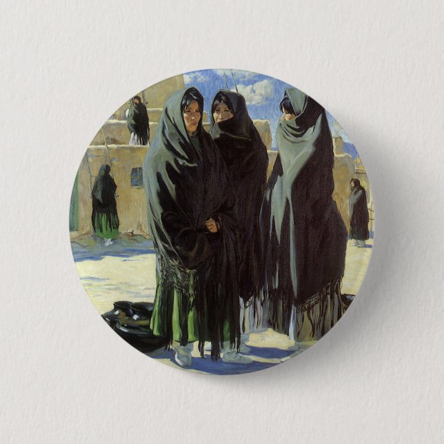 Vintager Indianer, Taos Girls von Walter Ufer Button (Vorderseite)