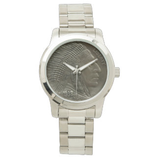 Vintager indischer Leiter Nickel Coin Native Ameri Armbanduhr