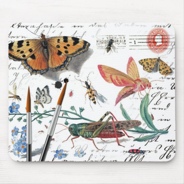 Vintager Insektenbuchstabe und -poststempel Mousepad (Vorne)