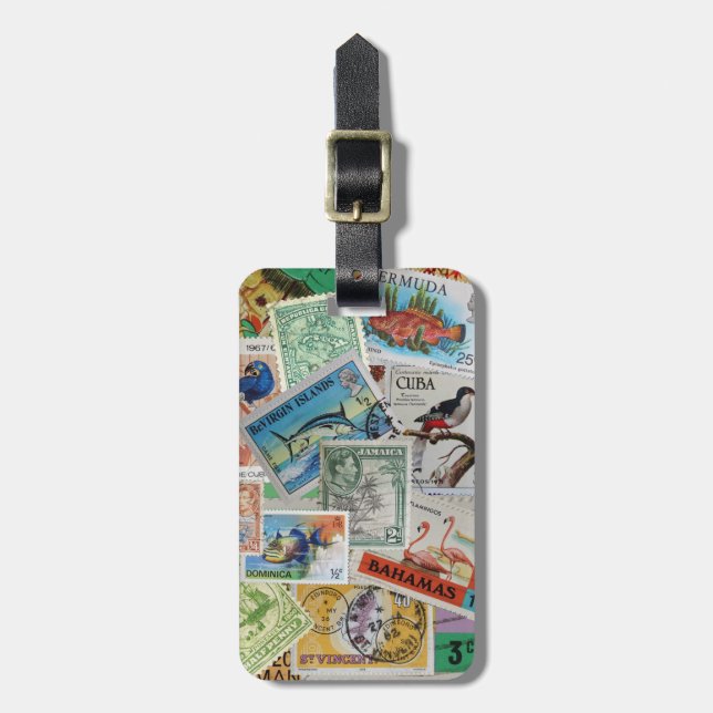 Vintager Insel-Briefmarken-Taschen-Umbau Gepäckanhänger (Vorderseite vertikal)