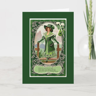 Vintager irischen Frauen-St Patrick Tag dunkelgrün Karte