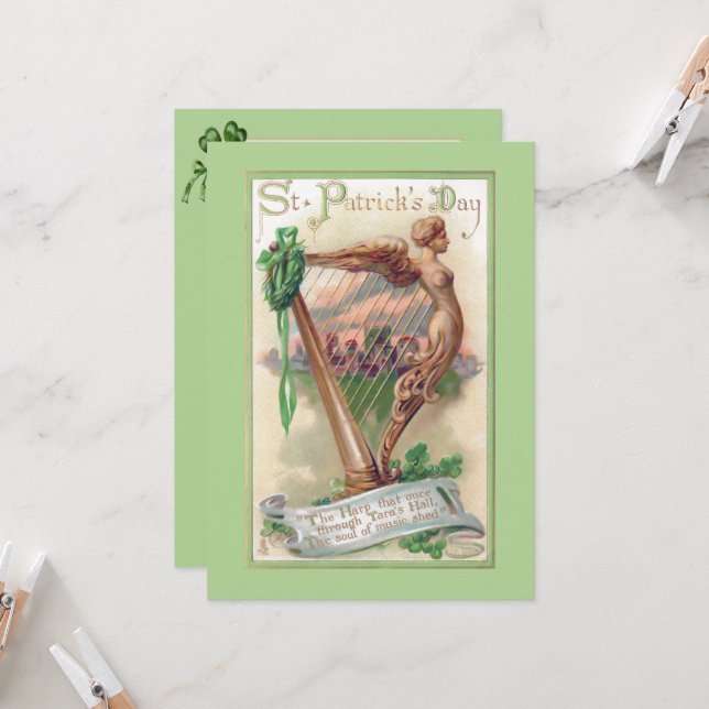 Vintager Irish Harp St. Patrick's Day Karte (Vorderseite/Rückseite Beispiel)
