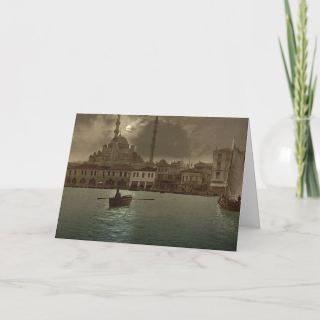Vintager Istanbulcityscape mit Mondlicht Karte (Vorderseite)