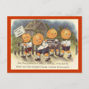 Vintager Jack o' Lantern Boys Stepptor Postkarte