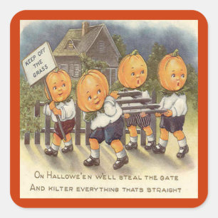 Vintager Jack o' Lantern Boys Stepptor Quadratischer Aufkleber
