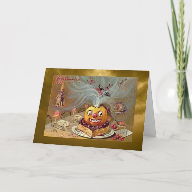Vintager Jack o'Lantern mit Hexen Karte (Vorderseite)