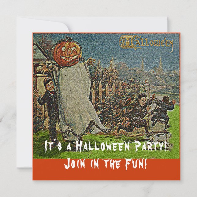 Vintager Jack o'Lantern Scarecrow and Boys Einladung (Vorderseite)