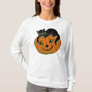 Vintager Jack O'Lantern und schwarze Katzen-Shirt T-Shirt