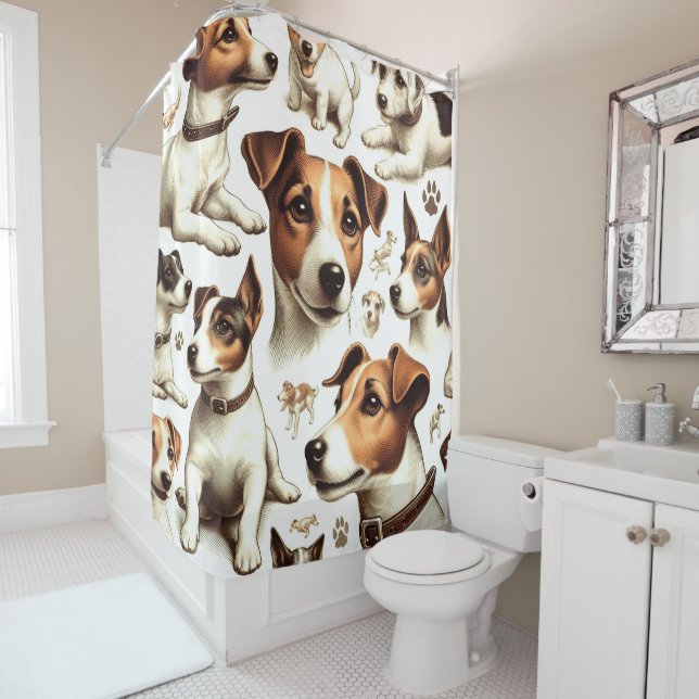 Vintager Jack Russell Terrier Seamless Duschvorhang (Beispiel)