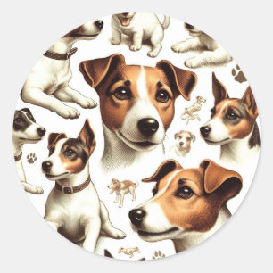 Vintager Jack Russell Terrier Seamless Runder Aufkleber