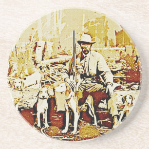 Vintager Jäger mit Hunden Sandstein Untersetzer