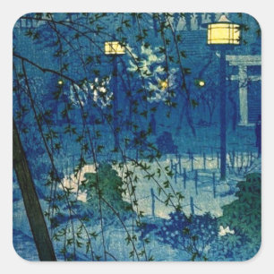 Vintager japanischer Abend im Blau Quadratischer Aufkleber