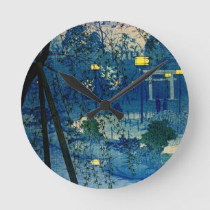 Vintager japanischer Abend im Blau Runde Wanduhr