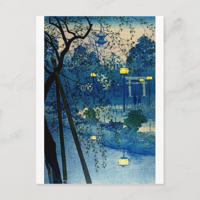 Vintager japanischer Abend in Blue Postkarte (Vorderseite)