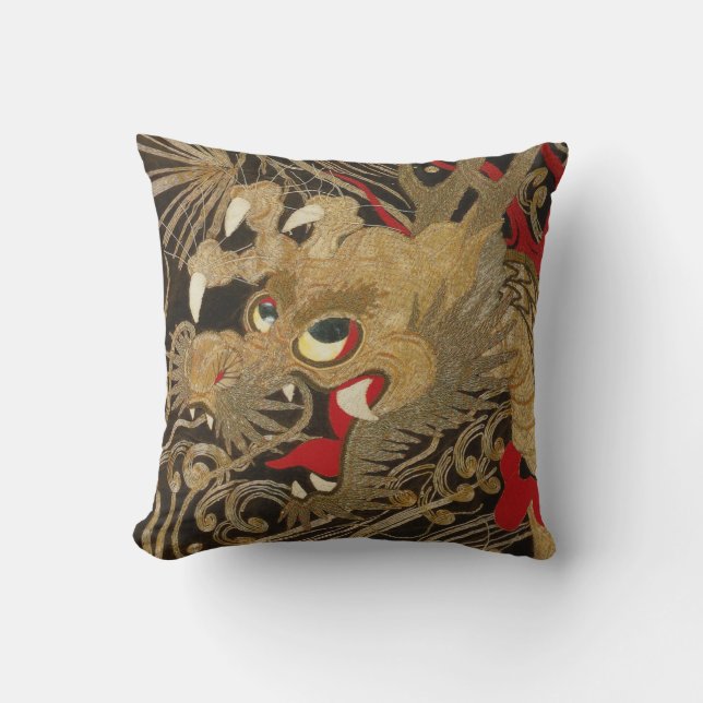 Vintager japanischer Drache Kissen (Vorderseite)