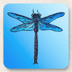 Vintager Japanischer Drachenfliege, Saphirblau Untersetzer