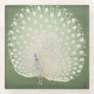 Vintager japanischer feiner weißer Pfau der Glasuntersetzer