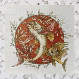 Vintager japanischer Fisch mit Bambus-Blätter