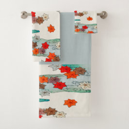 Vintager japanischer Herbst hinterlässt traditione Badhandtuch Set