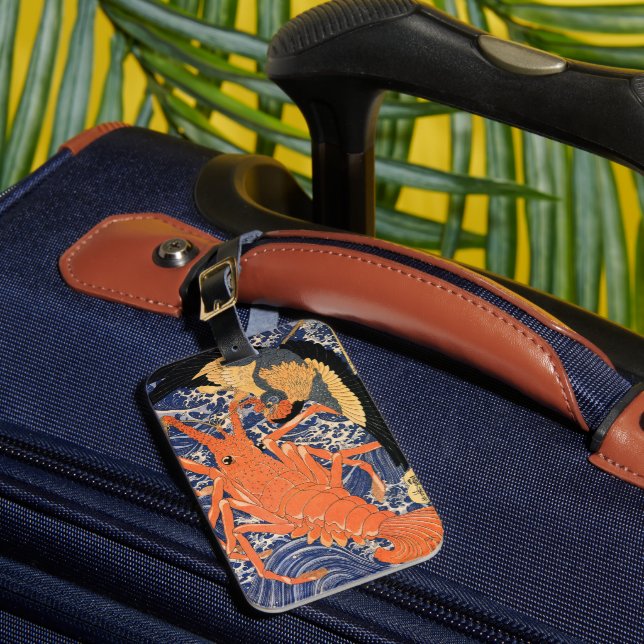 Vintager japanischer Hummer und Bird Gepäckanhänger (Vorderseite Insitu 1)