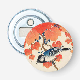 Vintager japanischer Jay Bird und Herbstgrapevine Flaschenöffner