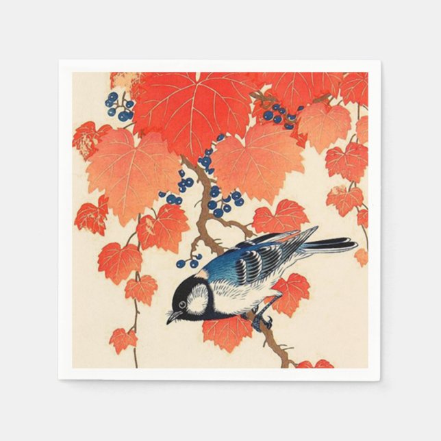 Vintager japanischer Jay Bird und Herbstgrapevine Serviette (Vorderseite)