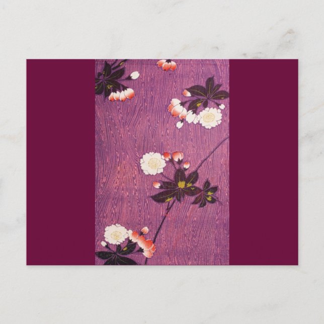 Vintager japanischer Kimono Textil, Kirschblüten Postkarte (Vorderseite)
