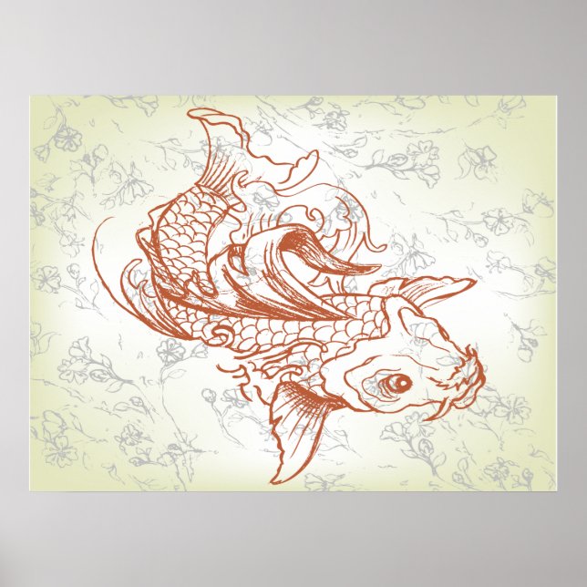 Vintager japanischer Koi-Fisch Art 2 Poster (Vorne)