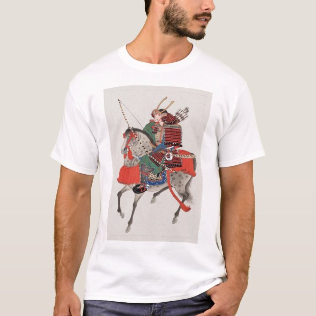Vintager Japanischer Kunstkrieg auf Pferd T-Shirt (Vorderseite)