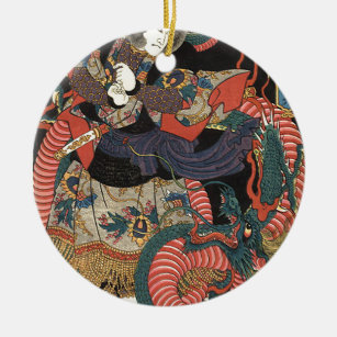 Vintager japanischer roter Drache Keramikornament