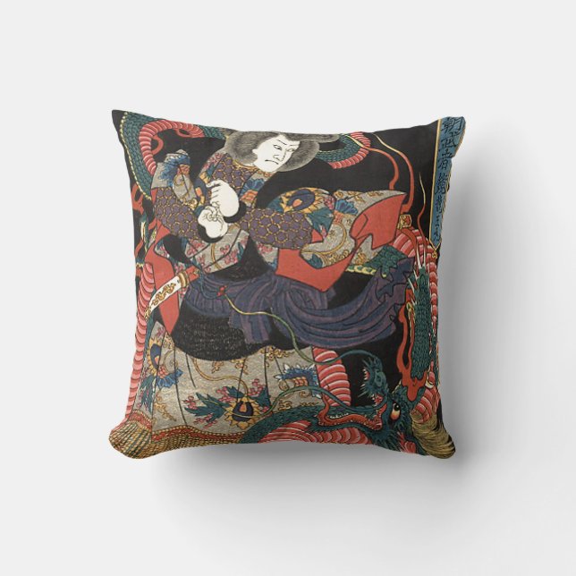 Vintager japanischer roter Drache Kissen (Vorderseite)