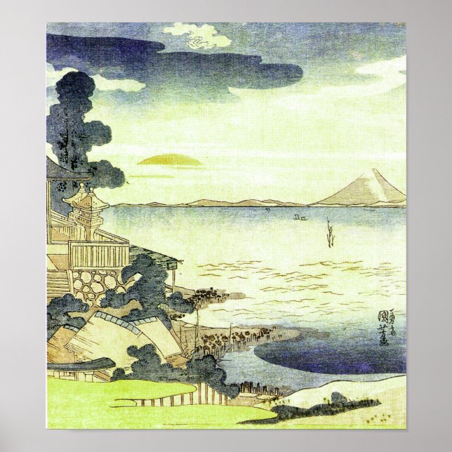 Vintager japanischer Seezunge Woodblock Ukiyo-e Poster (Vorne)