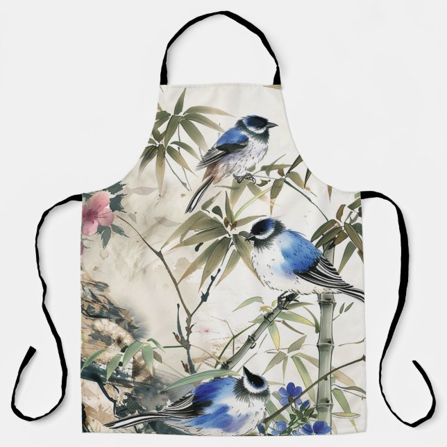 Vintager japanischer Vogel Blossom Schürze (Vorderseite)